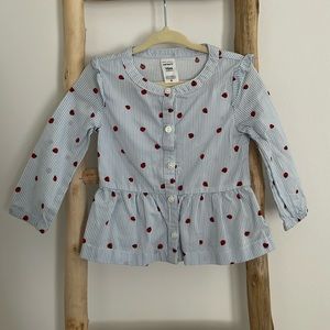 Cater’s Lady Bug peplum button up seersucker top sz 18 months